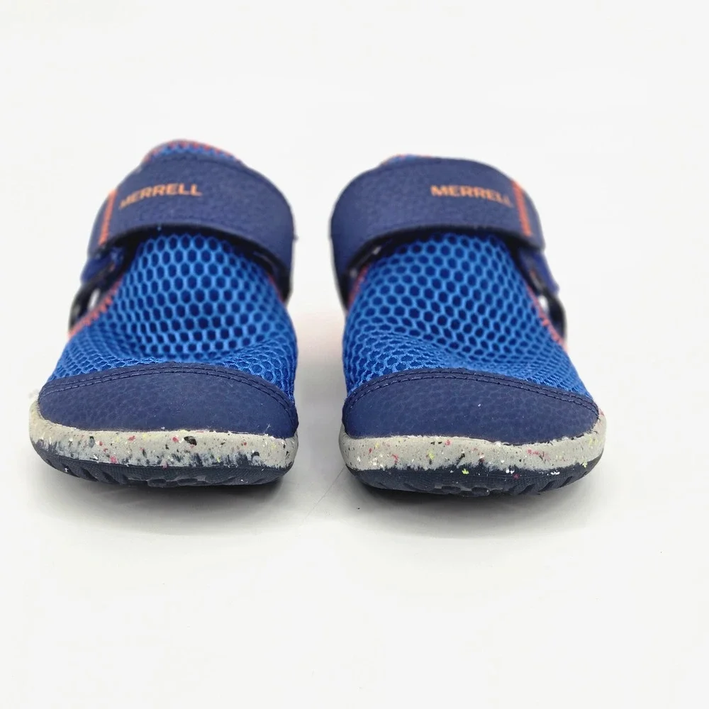 Merrell Bare Steps H2O Kids Sneaker 9W Blue Orange Water Shoe Wide Toe Box EUC